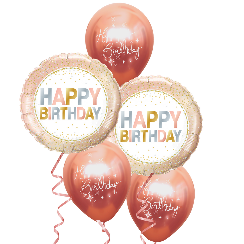 Happy Birthday Rose Gold Balloon Set - 5/Pk