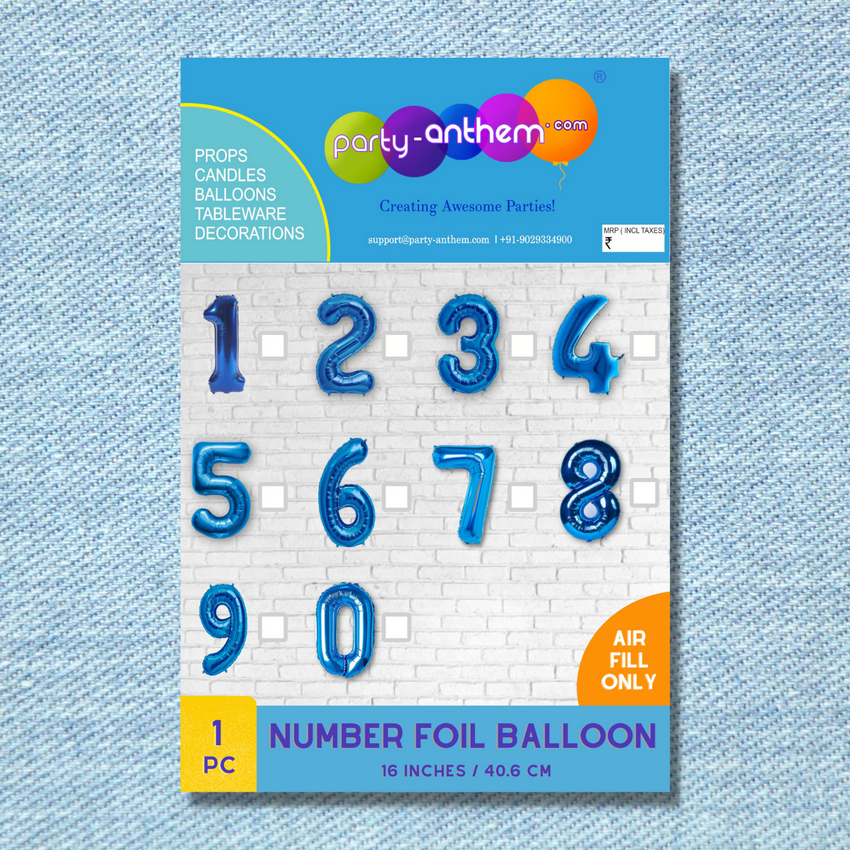 Blue Number Foil Balloon- 16 inches