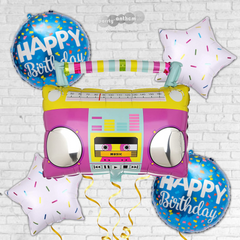 Retro Music Boombox Birthday Balloon Bouquet - Pk / 5