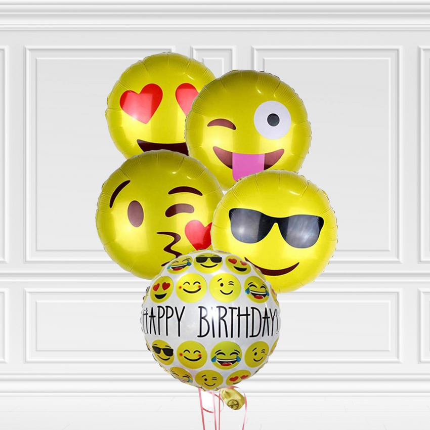 Emoji Happy Birthday Foil Balloon Bouquet - Pk / 5