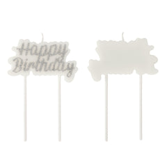 Silver Happy Birthday Glitter Candle
