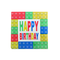 Happy Birthday Building Blocks Bricks Paper Napkins - Pk/40