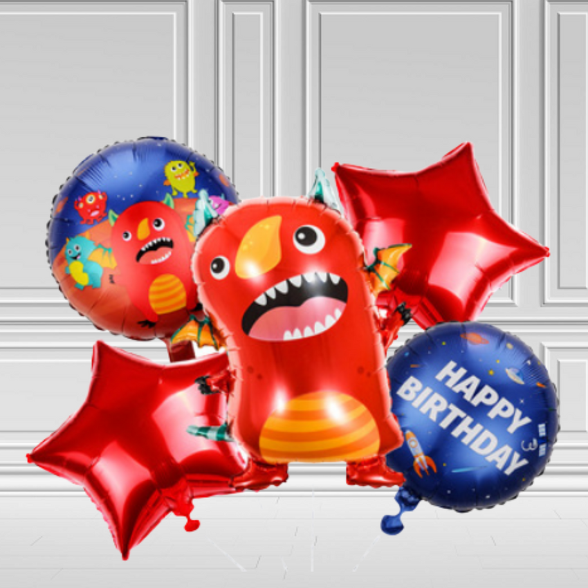 Monster Happy Birthday Foil Balloons - Pk / 5