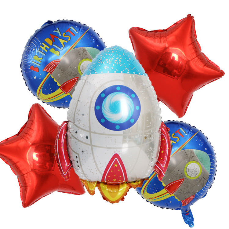 Birthday Blast Space Rocket Balloon Bouquet - Pk / 5