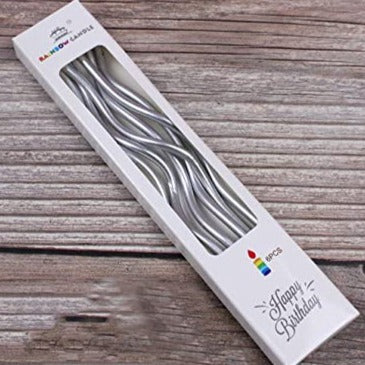 Twisty Curly Silver Metallic Tall Candles - 6 / Pk