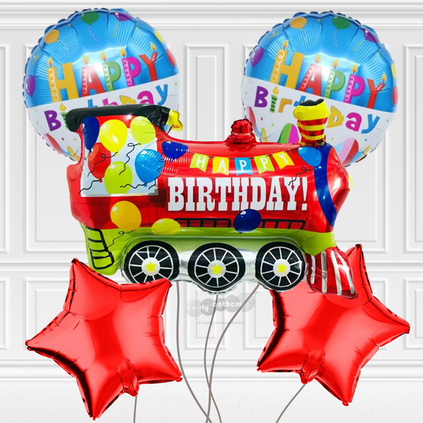 Train Happy Birthday Foil Balloons - Pk / 5